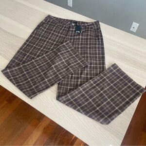 Vandal Brown Cream Plaid Straight Leg Trousers Pants Women’s Size M NWT Street